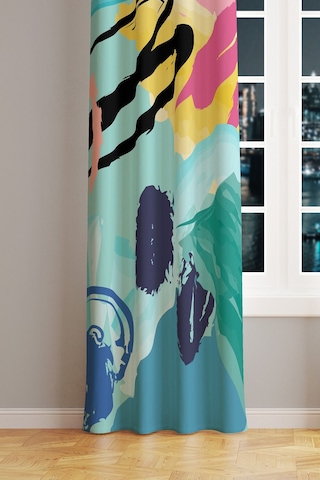 Brush Art 1 Desenli Süet Oturma Odası, Salon Fon Perde Baskılı Ekstrafor Büzgü Tek Kanat Prd-1003 Çok Renkli