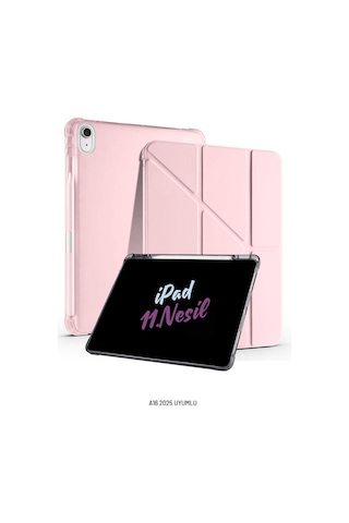 Apple Uyumlu iPad  11. Nesil A16 2025 11 İnç Kalem Bölmeli Standlı Fuchsia Tri Folding Tablet Kılıfı Tablet Kılıfı