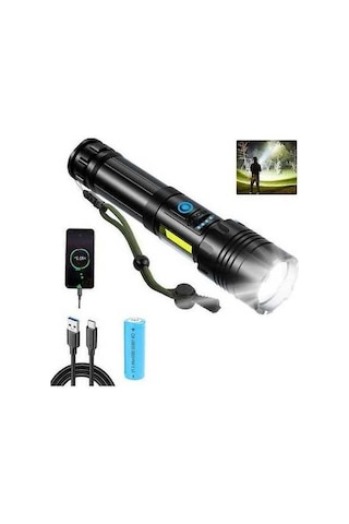 Ulzyvf Yüksek Xhp70 Usb Şarjlı, 20000 Rk Siyah Taktik Fener Createtech Zoomlanabilir Yürüyüşü, Kamp İçin Siyah
