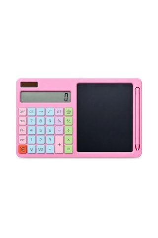 2ın1 Pilli Hesap Makinesi - Dijital Çizim Yazı Tablet Tahta Krd-8120 Bx40 124-Pembe