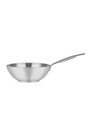 Çelik Wok Tava 28cm - Paslanmaz Sap Gri