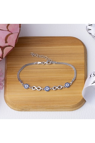 Nazar Boncuğu Sonsuzluk Model-2 925 Ayar Gümüş Kadın Bileklik Gümüş