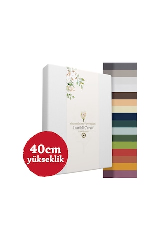 Home Premium Lastikli Çarşaf Yüksek Yataklara Özel 40cm Yükseklik Penye %100 Pamuk 150gr/m2 Oeko Tex Beyaz