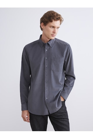 Lcwaıkıkı Classic Gri Regular Fit Uzun Kollu Kadife Erkek Gömlek