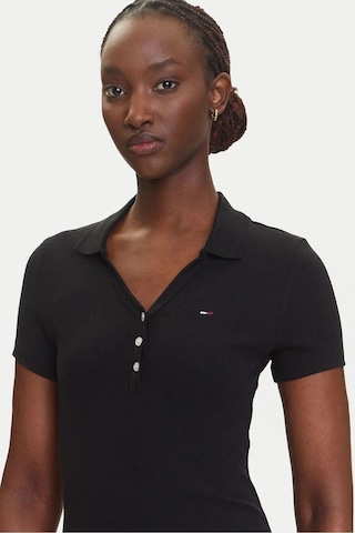 Tommy Hilfiger Kadın Polo Yaka Fit & Flare Kesim Fitilli Elbise - Siyah-8677 Triple Black