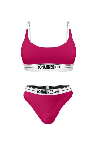 Yohannes Club, Kadın Pamuklu İç Çamaşırı Takımı, Renk Seçenekli, Bralet-kemerli Bikini Slip Pembe