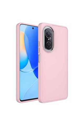Huawei Nova 9 Se Kılıf Metal Çerçeve Ve Buton Tasarımlı Silikon Zore Luna Kapak Pembe