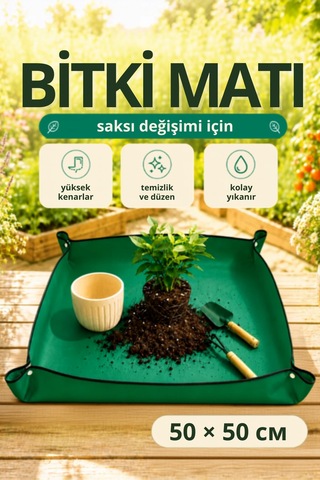 Bitki Saksı Değişim Matı 50x50 Cm Su Geçirmez Çıtçıtlı Çiçek Toprak Değiştirme Örtüsü
