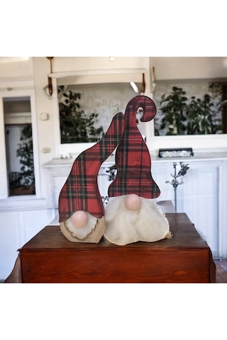 Gnome, Burnuk, Sakallı Kafadar Ekoseli Ahşap Dekor