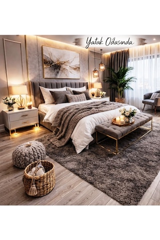 Giz Home Tilda Uzun Tüylü Post Halı 150x200 -k.kahve Kahverengi