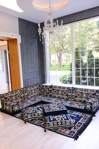 Otantik Şark Köşesi Takımı Lacivert Anadolu 13 Parça Kilim Ve Puf Dahil Süngerli Sedir Seti