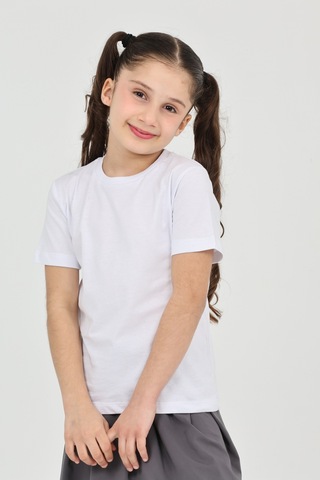Erdem Kıds Kız Çocuk Beyaz Düz Baskısız Kısa Kol Basic Casual-okul T-shirt Beyaz Beyaz