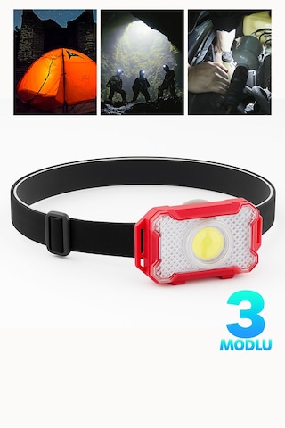3 Modlu Pilli Kafa Lambası Kampçı Tamirci Balıkçı Outdoor Kafa Feneri Işığı Dörtgen K4108 Çok Renkli