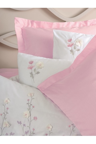 Cotton Box 3D Nakışlı Saten Çift Kişilik Nevresim Takımı Jolie Pembe
