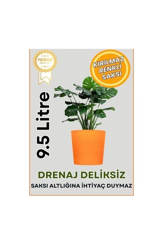 Hüskon Ticaret Turuncu Drenajlı 9.5 Litre Dekoratif Bitki Saksısı - Iç-dış Mekan Bitkileri Için Uygun Saksı