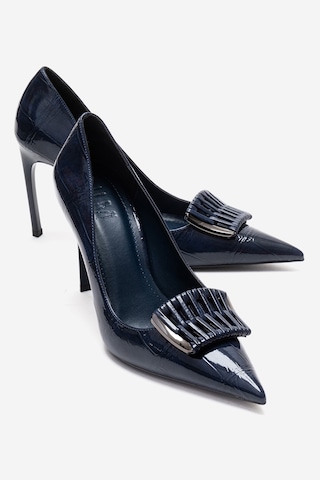 Luvishoes Guernı Lacivert Baskı Kadın Topuklu Ayakkabı Lacivert