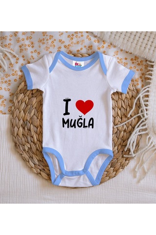 Bk Kids I Love Muğla Tasarımlı Mavi Bebek Body Zıbın - Model 1 9-12 Ay