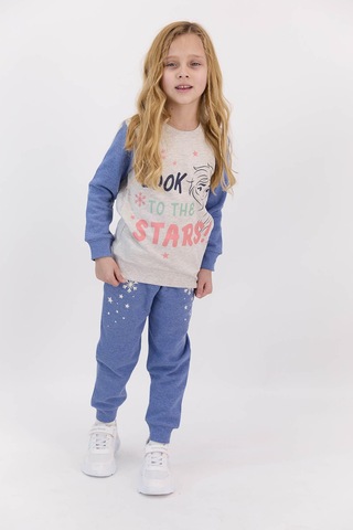 Frozen Lisanslı Look The Stars İndigo Kız Çocuk Eşofman Takımı Bej Melanj