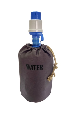 Damacana Kılıfı Baskılı Jüt Büzgü İpli Yıkanabilir Kılıf-Gri Bordo