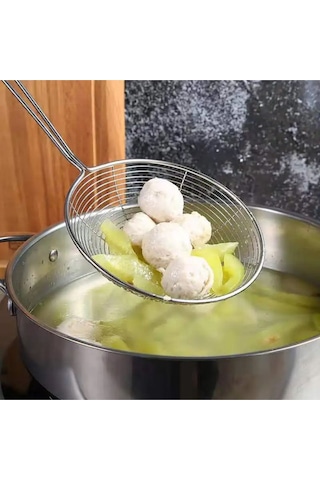 Rocco Paslanmaz Çelik Büyük Boy Kızartma Yağ Kevgir Süzgeci Çelik Tel Kepçe Süzgeç 15 Cm Çelik