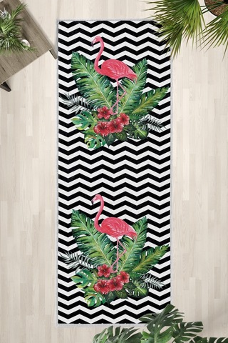 Zigzag Flamingo2 Göbek Beyaz Yıkanabilir Mutfak Halısı