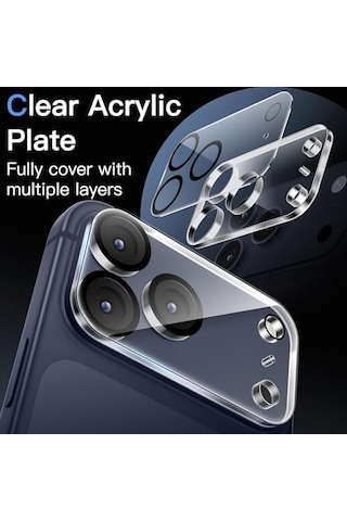 İphone 17 Pro Max Uyumlu Full Kamera Lens Koruyucu Darbe Dayanıklı Temperli Cam Tam Koruyucu Hd Şeffaf Kamera Lens Cam Film Çizilme Önleyici Koruyucu Film