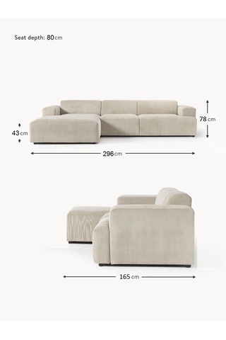 Most Mollista 3 Modül Sol Köşe Koltuk Ekru Fitilli Kadife Kumaş Y