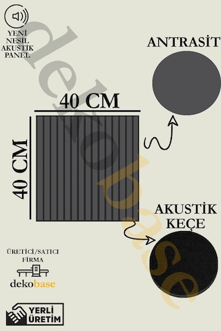 Antrasit 10 Adet 40x40cm Yeni Nesil Akustik Ahşap Duvar Paneli