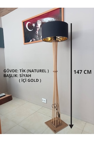 Ahşap Lambader- Siyah Gold Başlıklı Köşe Lambası Gold Siyah