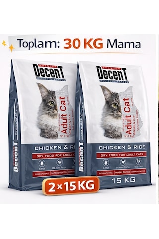 Decent Tavuk Etli Yetişkin Kedi Maması 15 Kg 2 Adet