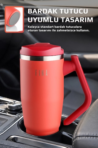 Fika Lumi Patentli Döner Kulplu Sızdırmaz Çelik Termos 1200 Ml - Bej Kırmızı