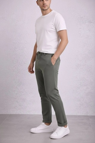 Wear Vexel Erkek Diagonel Mikro Dokulu Duble Paça Cepli Pantolon , Modern Kesim - Haki Çok Renkli