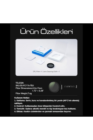Telesin Osmo Action 6 Için Cpl Filtre Üstten Geçmeli