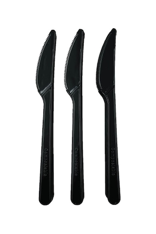 Sert Kalın Plastik Bıçak 1. Kalite Lüks Siyah Bıçak 100 Adet Siyah