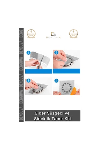 Gidersüzgeci Banyo Mutfak Zemin Drenaj Filtre Saç Gider Süzgeci Sineklik 12 Cm 4 Metre Tamir Kiti