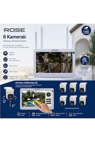Rose 6 Ptz Kameralı 10.1'' Lcd Ekranlı Sesli Kablosuz Wifi Kamera Seti
