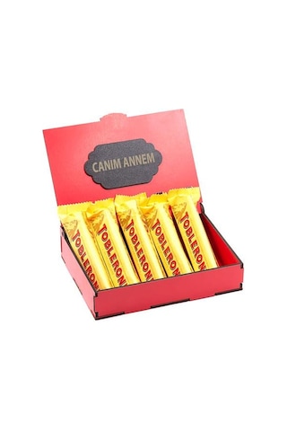 Sevdiklerinize Özel Kırmızı Ahşap Hediye Kutusunda 5 Adet Toblerone ( Canım Annem Yazılı )