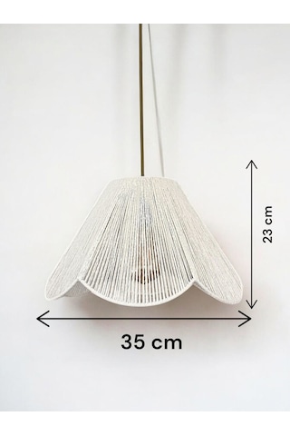 Hasır El Yapımı Bohem Çiçek Şekilli Rustik Avize - Beyaz Beyaz