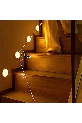 Honeybeeshop 5 Adet Beyaz Manyetik Gece Lambası İnsan Sensörü Led Küçük Yuvarlak Işık Koridor Dolap Merdiven Masa Okul Yatak Odası 200mah Beyaz