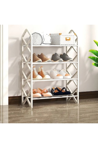Ranyeek Metal Ve Polipropilen 4 Katlı Ayakkabı Rafı, 42x58x58 Cm, Kolay Montaj, Estetik Ve Fonksiyonel, Ev/ofis İçin Beyaz
