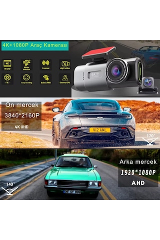 Antcam V309 4k+1080p Çift Kameralı 170 Geniş Açılı Wifi Gps Gece Görüşlü Araç İçi Kamera