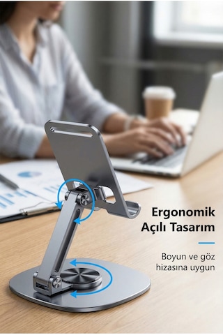 Ayarlanabilir Metal Telefon Tablet Standı Katlanabilir Masaüstü Tutucu, Kaymaz, Ergonomik