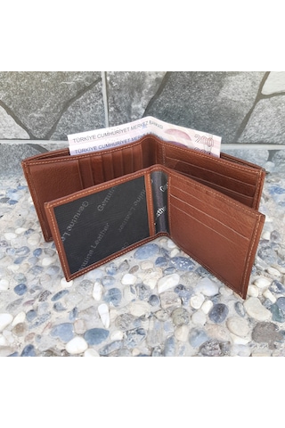 Gvnbag Hakiki Deri Erkek Yatay Büyük Boy Taba Cüzdan Gvn-0136