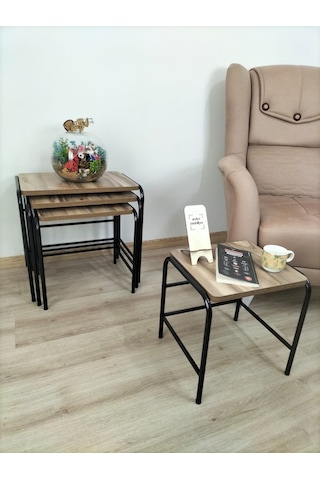 Evko Mobilya Buket Sehpa, 4'lü Zigon Sehpa, Dörtlü, Siyah-a.ceviz