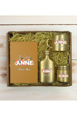 Bk Gift Kişiye Özel İsimli Dtf Anne Temalı Gold Defter & Kahve Fincanı & Kolonya & Mum Hediye Seti-2, Anneye Hediye, Anneler Günü Hediyesi Kobitmeyenc