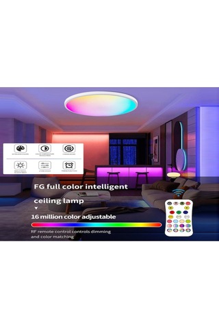 Vkemall Siyah Yuvarlak Led Tavan Lambası, Rgbcw Renkli Işık, Akıllı Rf Kumandalı, Ev Odaları İçin Dimmable Ve Renk Ayarlı Siyah