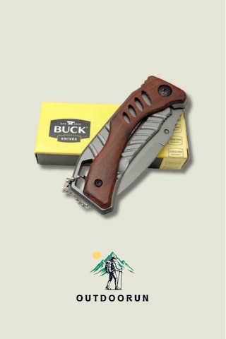 Buck Ahşap Kancalı Taktik Kamp Çakı 15,5 Cm Kahverengi