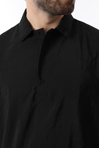 Madmext Siyah Oversize Rahat Kesim Kısa Kollu Gömlek 6744