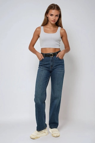 Hiccup Basic Bisiklet Yaka Crop Üst Beyaz