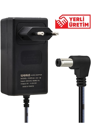 Weko 5 Volt - 3 Amper 5.5x2.5 Uçlu Yerli Üretim Plastik Kasa Priz Tipi Adaptör